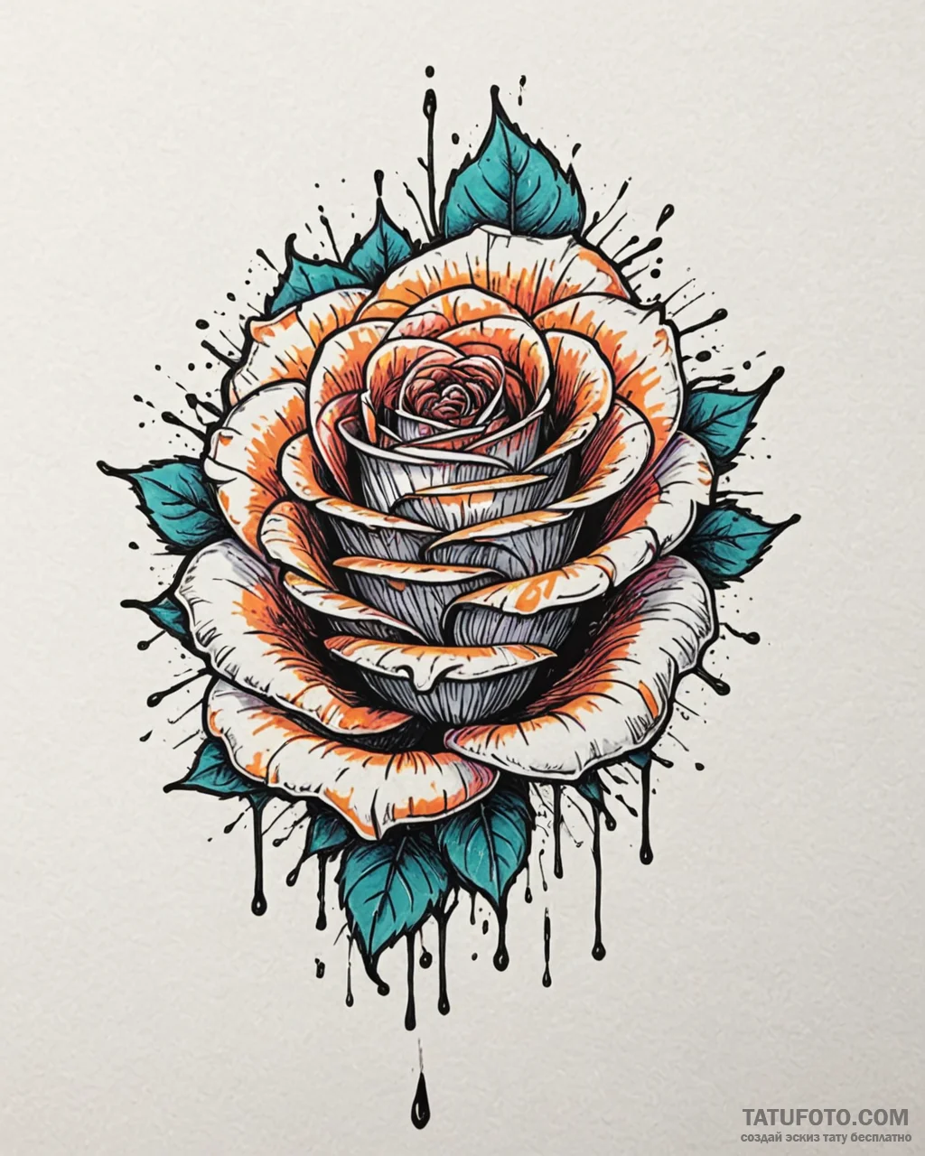 Tat tattoo sketch, graffiti-style rose with d… — эскиз тату (№1753573114_0, 26.07.2025 23:38) — Tatufoto.com
