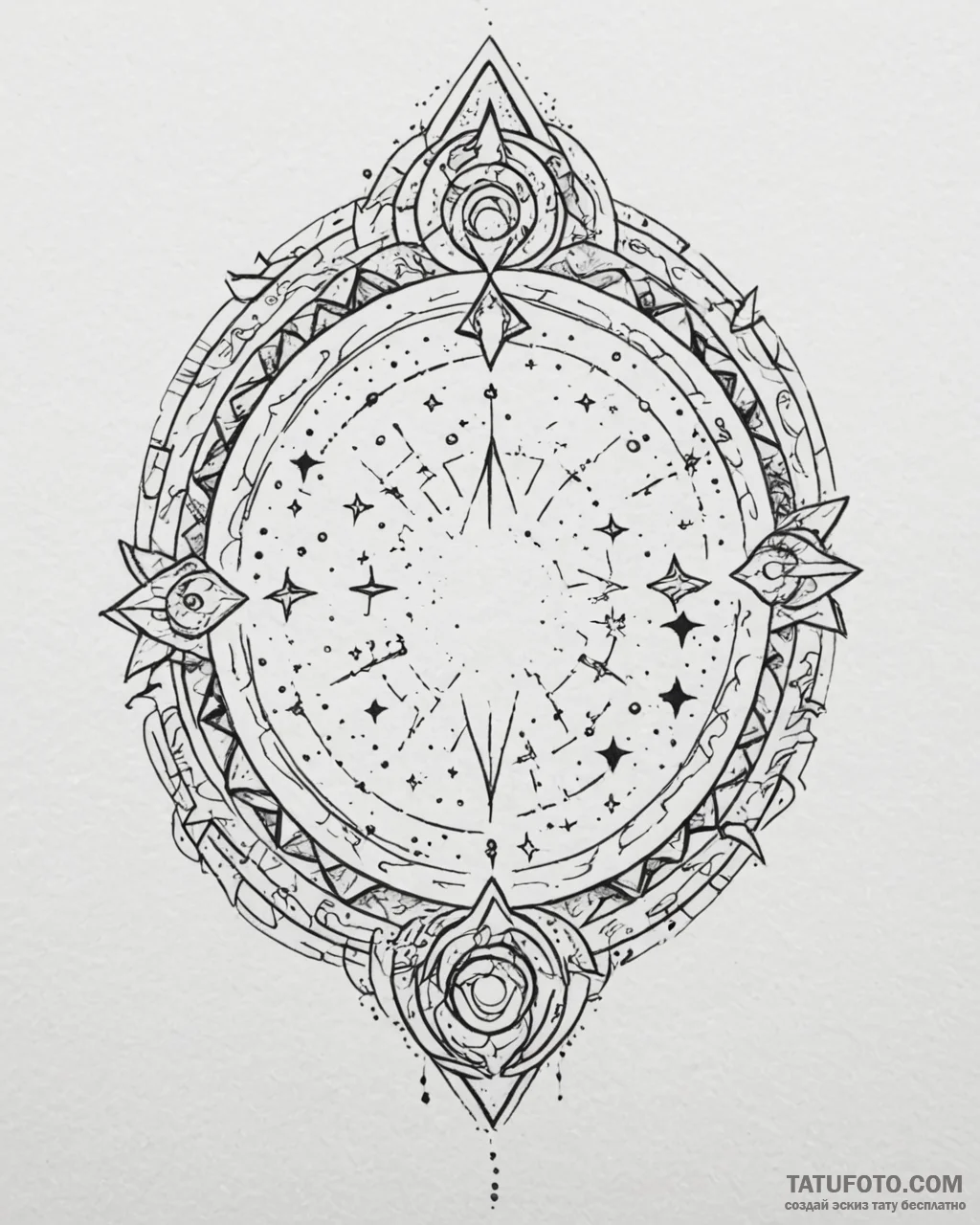 Tat tattoo sketch, cosmic portal opening to s... - эскиз тату (№1753573721_0, 26.07.2025 23:48) — Tatufoto.com