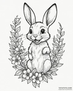 Tattoo sketch, thumper laughing with flowers,... - эскиз тату (№1753573919_0, 26.07.2025 23:51) — Tatufoto.com