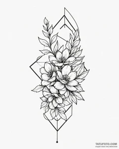 Tattoo sketch, plant silhouette with geometri... - эскиз тату (№1753574535_0, 27.07.2025 00:02) — Tatufoto.com