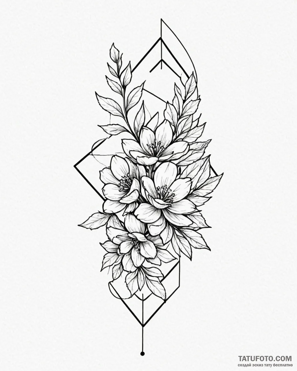 Tattoo sketch, plant silhouette with geometri… — эскиз тату (№1753574535_0, 27.07.2025 00:02) — Tatufoto.com