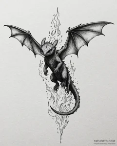 Tattoo sketch, toothless with fire breath, po... - эскиз тату (№1753576934_0, 27.07.2025 00:42) — Tatufoto.com