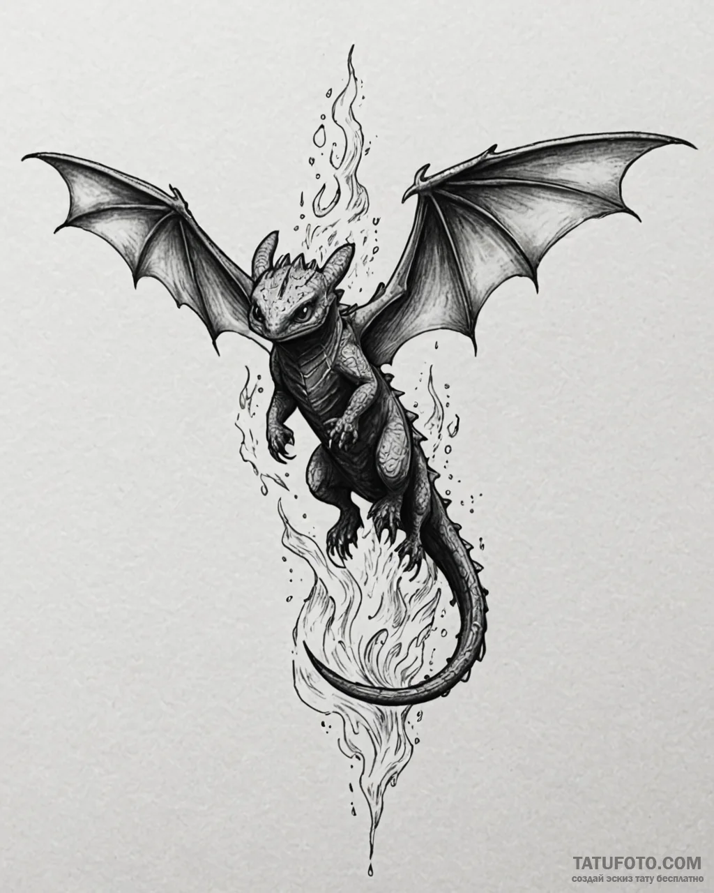 Tattoo sketch, toothless with fire breath, po… — эскиз тату (№1753576934_0, 27.07.2025 00:42) — Tatufoto.com