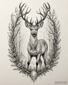 Tattoo sketch, bambi with ethereal glowing ey... - эскиз тату (№1753577133_0, 27.07.2025 00:45) — Tatufoto.com