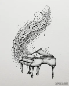 Tat tattoo sketch, piano keys flowing like oc... - эскиз тату (№1753577551_0, 27.07.2025 00:52) — Tatufoto.com