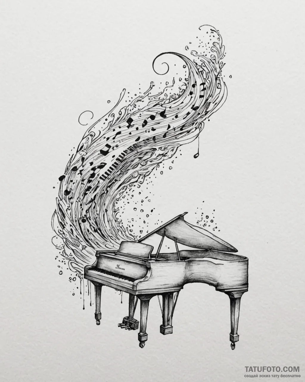 Tat tattoo sketch, piano keys flowing like oc... - эскиз тату (№1753577551_0, 27.07.2025 00:52) — Tatufoto.com