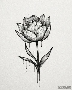 Tattoo sketch, graffiti style tulip with drip... - эскиз тату (№1753578360_0, 27.07.2025 01:06) — Tatufoto.com