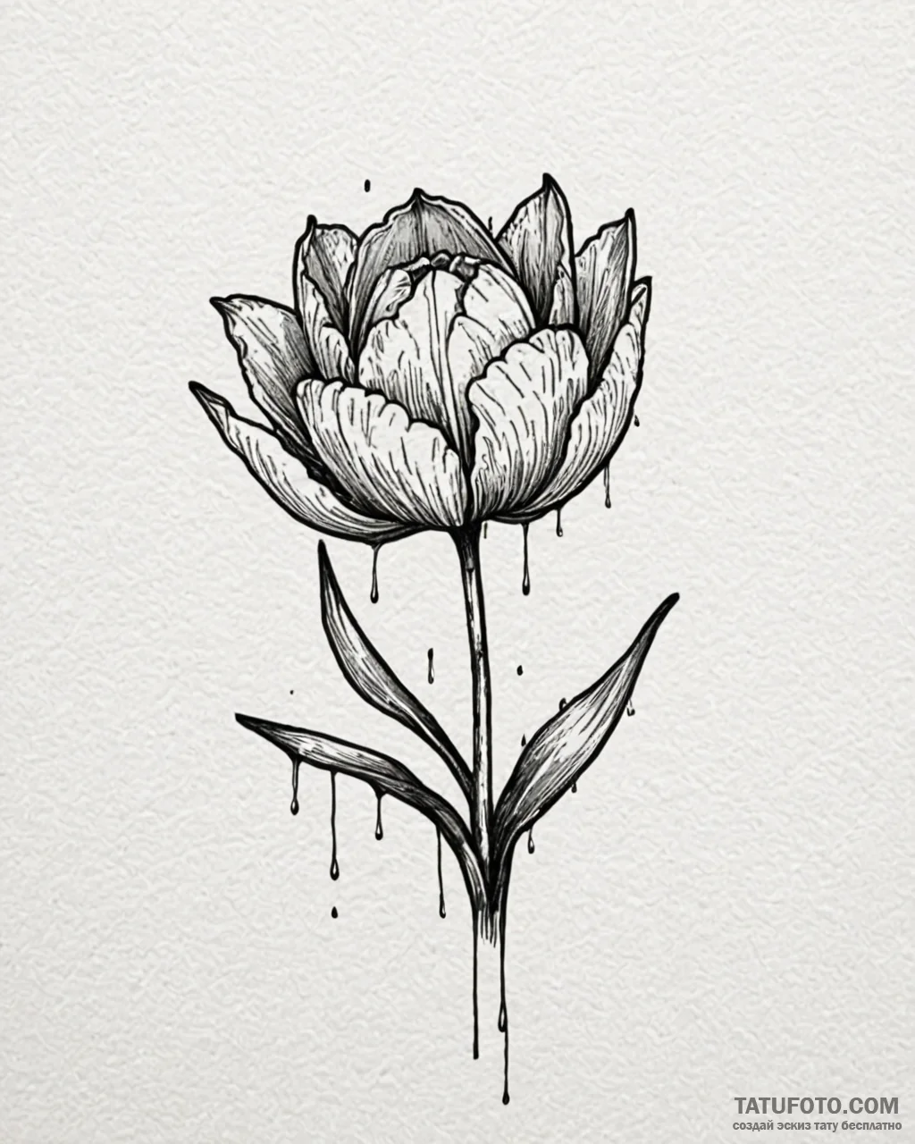 Tattoo sketch, graffiti style tulip with drip... - эскиз тату (№1753578360_0, 27.07.2025 01:06) — Tatufoto.com