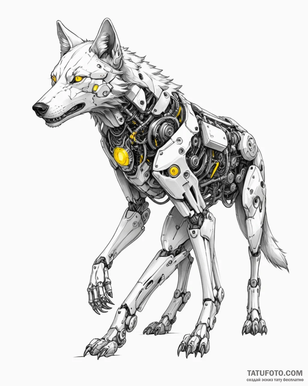Tat tattoo sketch, robotic wolf with mechanic... - эскиз тату (№1753578558_0, 27.07.2025 01:09) — Tatufoto.com