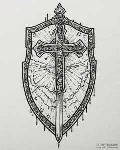 символы защиты (щит, меч, крест), tattoo draw... - эскиз тату (№1753579364_0, 27.07.2025 01:22) — Tatufoto.com