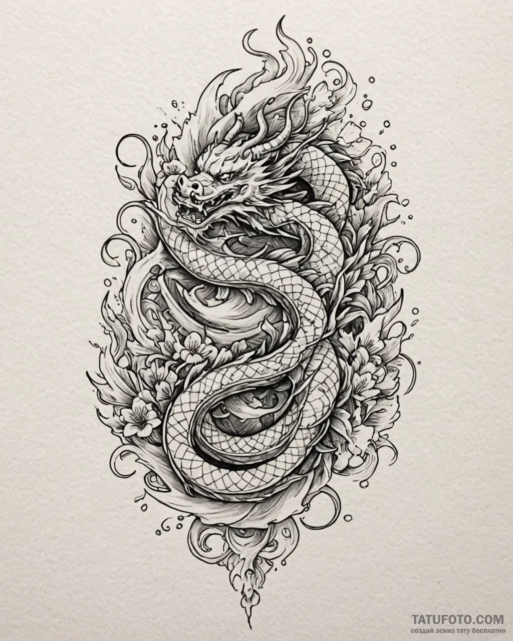 Tattoo sketch, po with dragon scroll glowing,… — эскиз тату (№1753579579_0, 27.07.2025 01:26) — Tatufoto.com