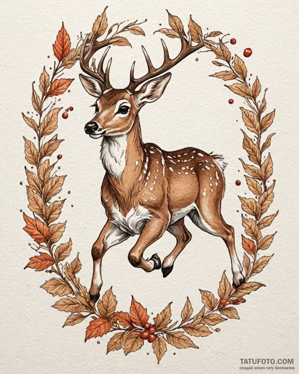 Tattoo sketch, bambi running through autumn l… — эскиз тату (№1753580189_0, 27.07.2025 01:36) — Tatufoto.com