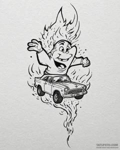 Tattoo sketch, mater jumping with sparks flyi... - эскиз тату (№1753580600_0, 27.07.2025 01:43) — Tatufoto.com