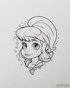 Tattoo sketch, smurfette with sparkling eyes... - эскиз тату (№1753581209_0, 27.07.2025 01:53) — Tatufoto.com