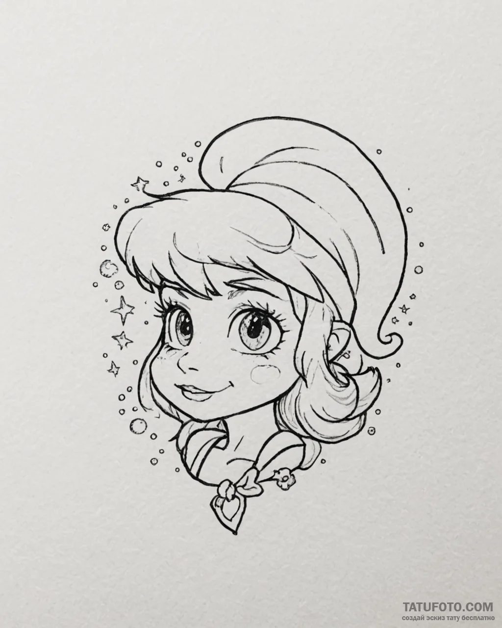 Tattoo sketch, smurfette with sparkling eyes... - эскиз тату (№1753581209_0, 27.07.2025 01:53) — Tatufoto.com