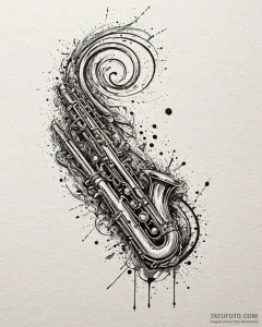 Tat tattoo sketch, ben’s flute with flowing m... - эскиз тату (№1753581407_0, 27.07.2025 01:56) — Tatufoto.com