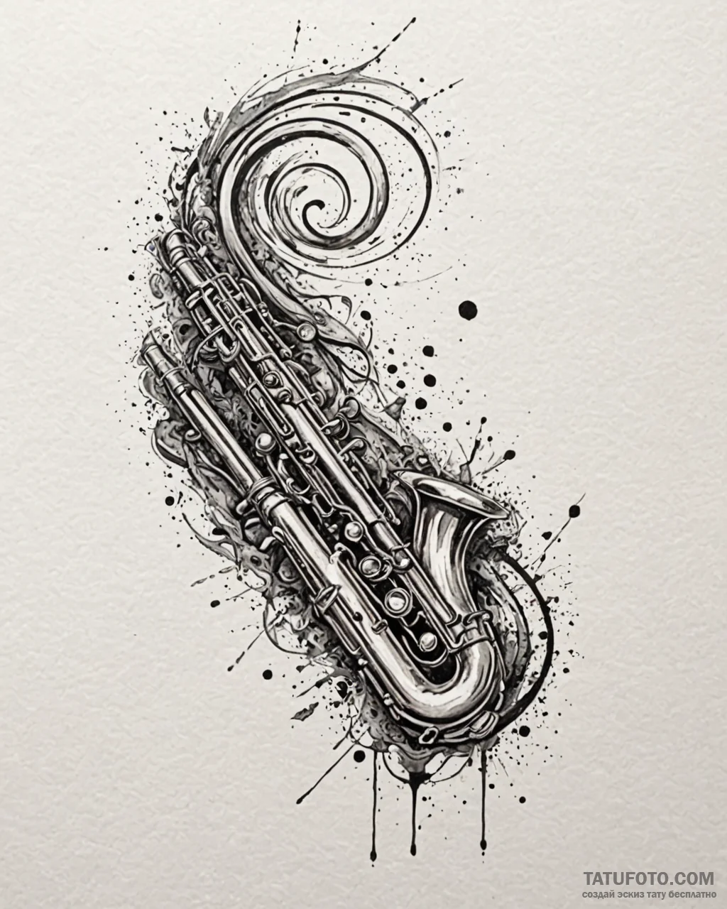 Tat tattoo sketch, ben’s flute with flowing m... - эскиз тату (№1753581407_0, 27.07.2025 01:56) — Tatufoto.com