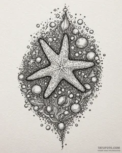 Tattoo sketch, starfish with detailed texture... - эскиз тату (№1753582020_0, 27.07.2025 02:07) — Tatufoto.com