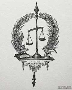 Tat tattoo sketch, lawyer’s scales balanced w... - эскиз тату (№1753582233_0, 27.07.2025 02:10) — Tatufoto.com
