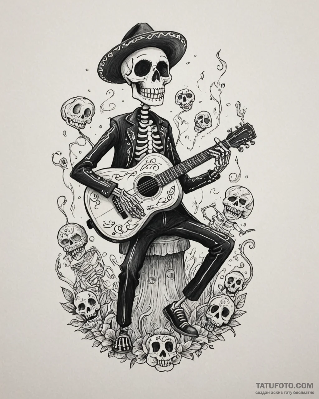 Tattoo sketch, miguel from coco playing guita... - эскиз тату (№1753582462_0, 27.07.2025 02:14) — Tatufoto.com
