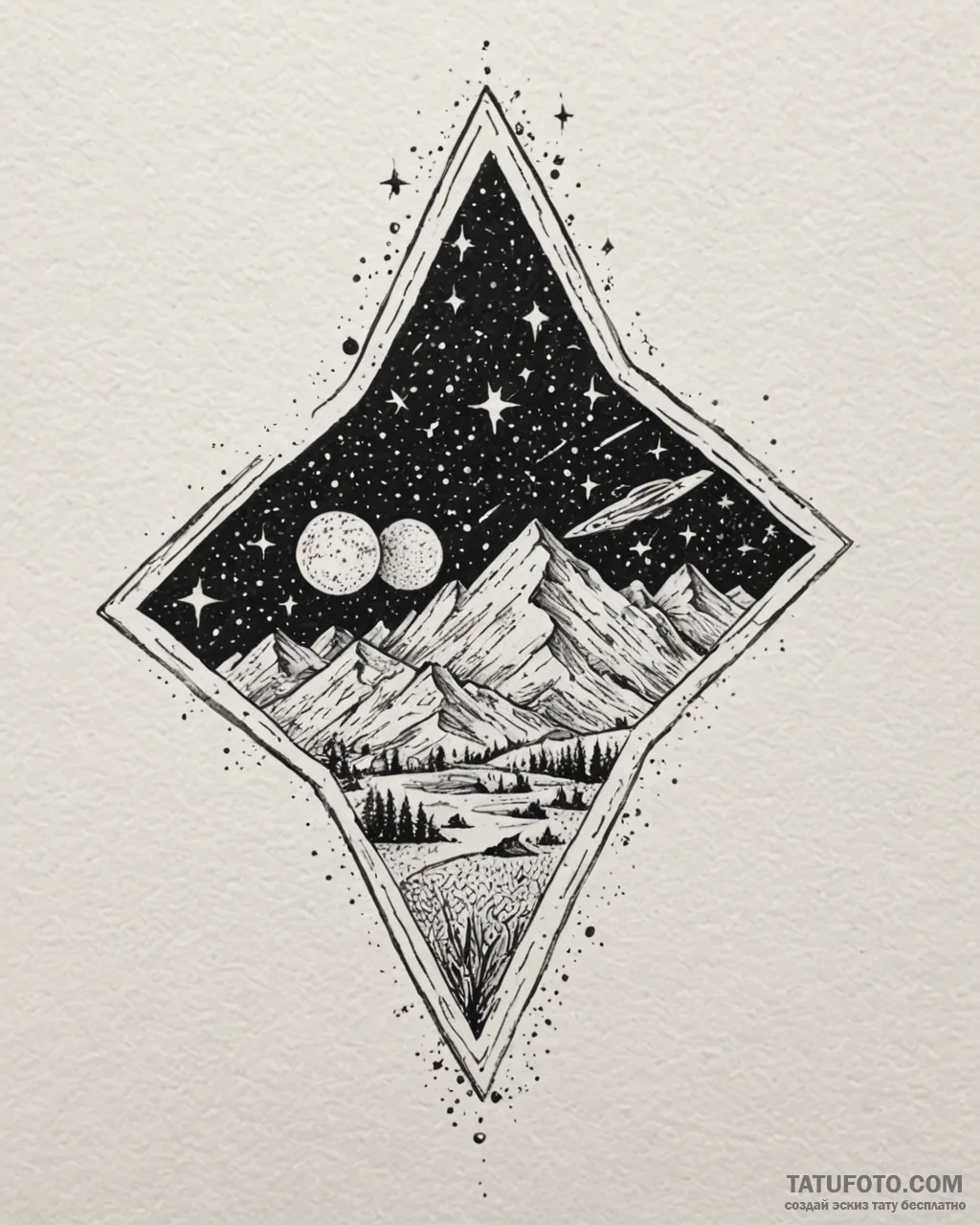 Tat tattoo sketch, starry night sky with brig... - эскиз тату (№1753582673_0, 27.07.2025 02:17) — Tatufoto.com