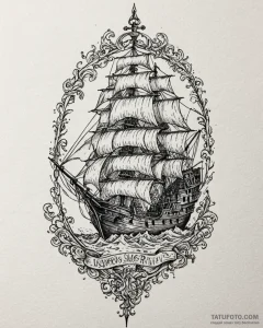 Tat tattoo sketch, pirate ship sails filled w... - эскиз тату (№1753583464_0, 27.07.2025 02:31) — Tatufoto.com