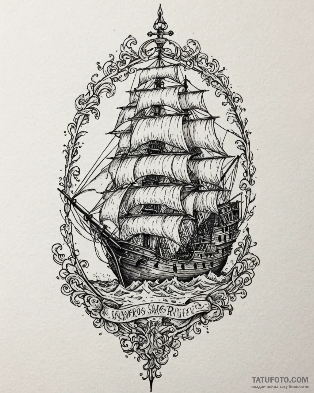Tat tattoo sketch, pirate ship sails filled w… — эскиз тату (№1753583464_0, 27.07.2025 02:31) — Tatufoto.com
