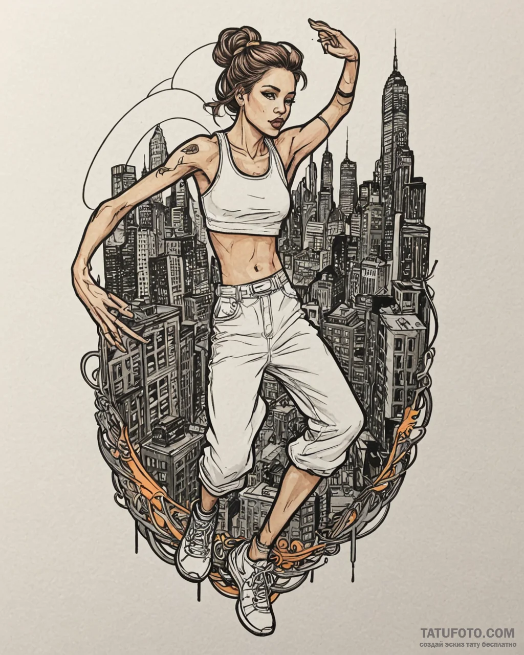 Tat tattoo sketch, hip-hop dancer’s dynamic p… — эскиз тату (№1753583869_0, 27.07.2025 02:37) — Tatufoto.com