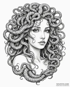 Tattoo sketch, medusa with serpentine hair an... - эскиз тату (№1753584079_0, 27.07.2025 02:41) — Tatufoto.com