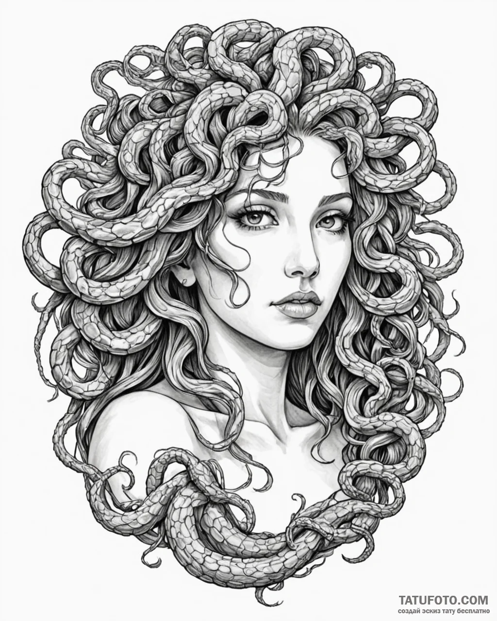 Tattoo sketch, medusa with serpentine hair an… — эскиз тату (№1753584079_0, 27.07.2025 02:41) — Tatufoto.com