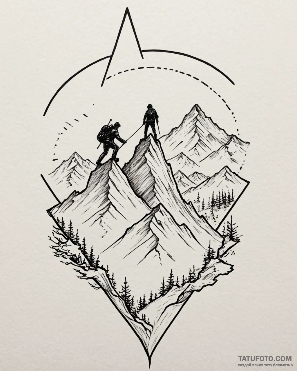 Tat tattoo sketch, mountain climber silhouett… — эскиз тату (№1753584495_0, 27.07.2025 02:48) — Tatufoto.com