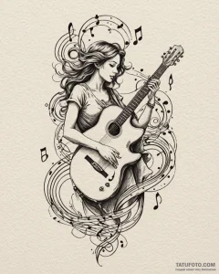 Tat tattoo sketch, musician’s hand strumming... - эскиз тату (№1753584693_0, 27.07.2025 02:51) — Tatufoto.com