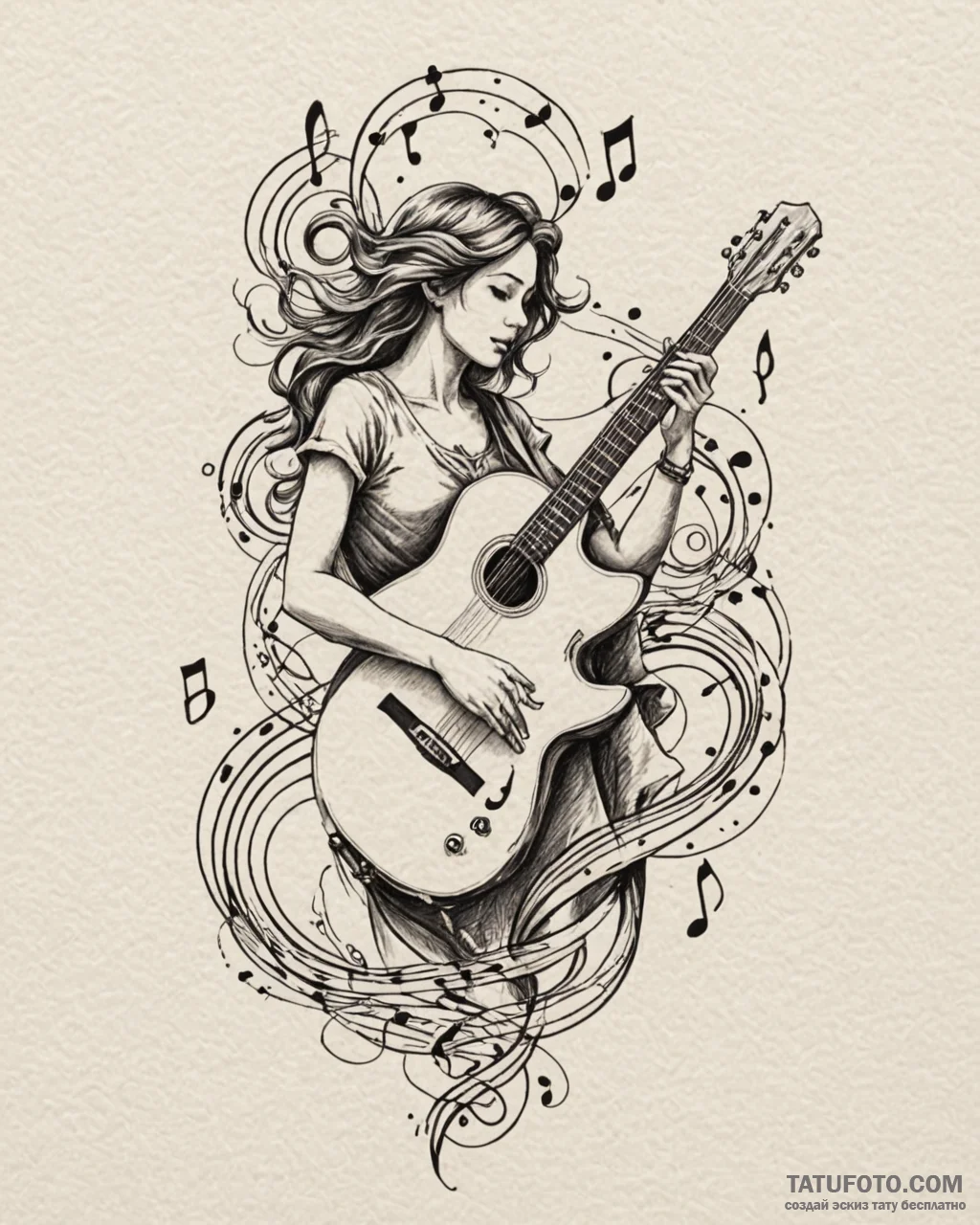 Tat tattoo sketch, musician’s hand strumming… — эскиз тату (№1753584693_0, 27.07.2025 02:51) — Tatufoto.com