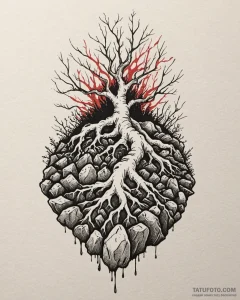 Tat tattoo sketch, rugged earth with rocks an... - эскиз тату (№1753585522_0, 27.07.2025 03:05) — Tatufoto.com