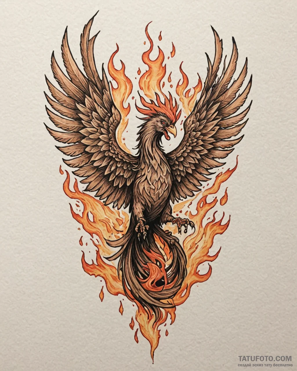 Tat tattoo sketch, mythical phoenix rising fr... - эскиз тату (№1753585927_0, 27.07.2025 03:12) — Tatufoto.com