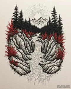 водопады и реки, ink illustration for tattoo,... - эскиз тату (№1753586137_0, 27.07.2025 03:15) — Tatufoto.com
