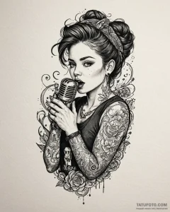 Tattoo sketch, stuart holding microphone sing... - эскиз тату (№1753586342_0, 27.07.2025 03:19) — Tatufoto.com
