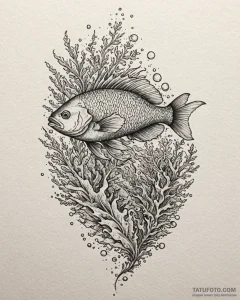 Tat tattoo sketch, sparkling coral reef fish... - эскиз тату (№1753586548_0, 27.07.2025 03:22) — Tatufoto.com