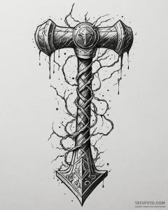Tattoo sketch, thor’s hammer mjölnir wrapped... - эскиз тату (№1753586957_0, 27.07.2025 03:29) — Tatufoto.com