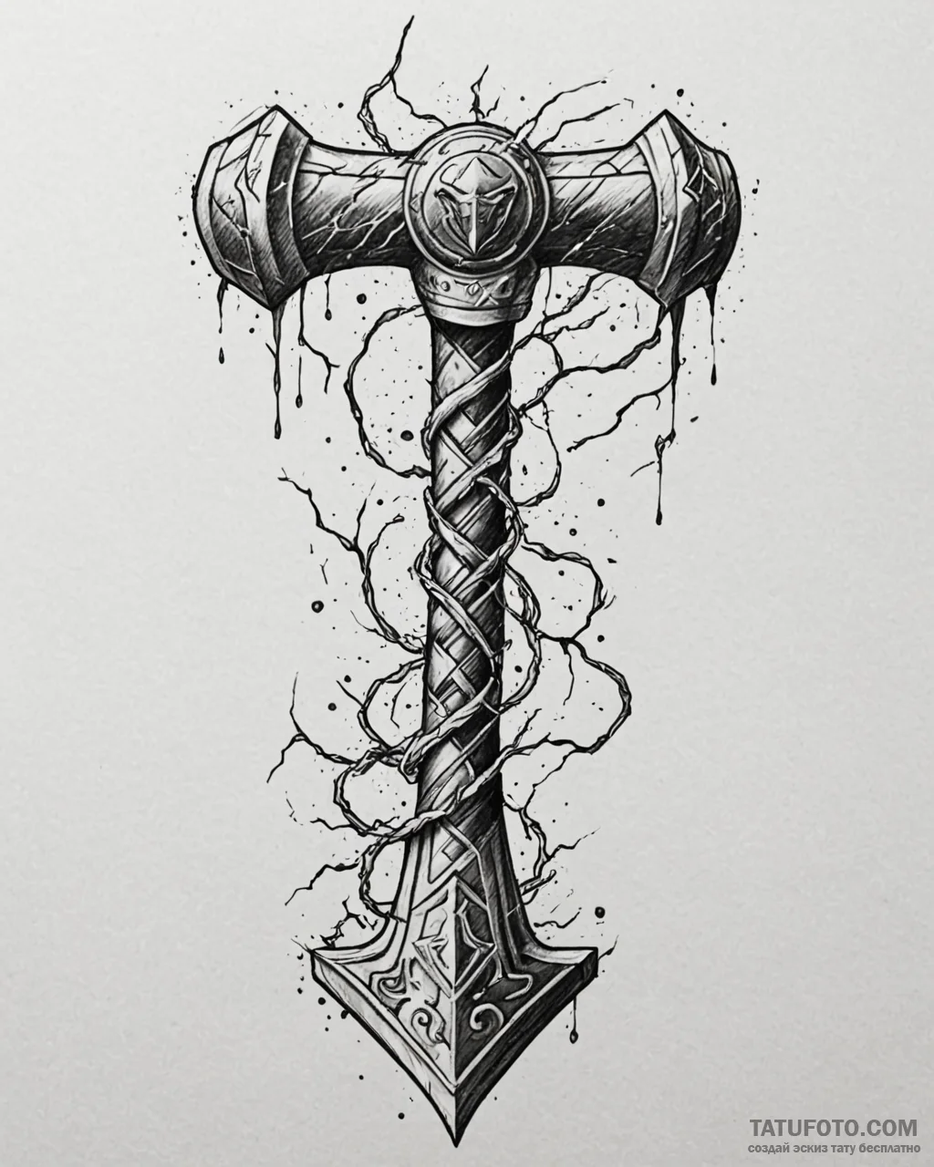 Tattoo sketch, thor’s hammer mjölnir wrapped... - эскиз тату (№1753586957_0, 27.07.2025 03:29) — Tatufoto.com