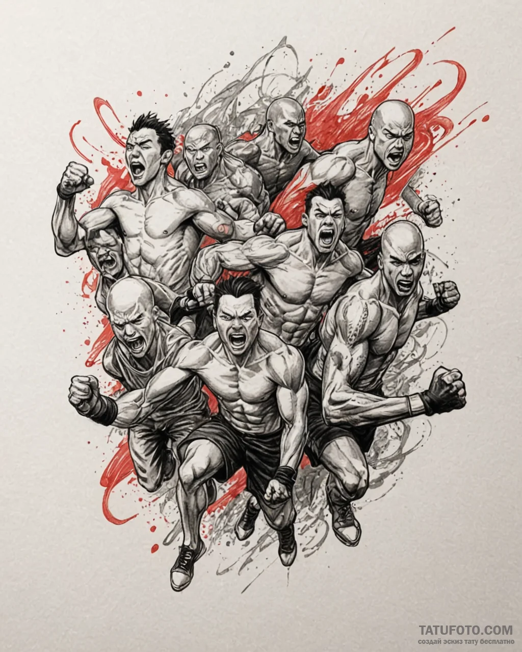 Tattoo sketch, furious five group dynamic pos... - эскиз тату (№1753587365_0, 27.07.2025 03:36) — Tatufoto.com