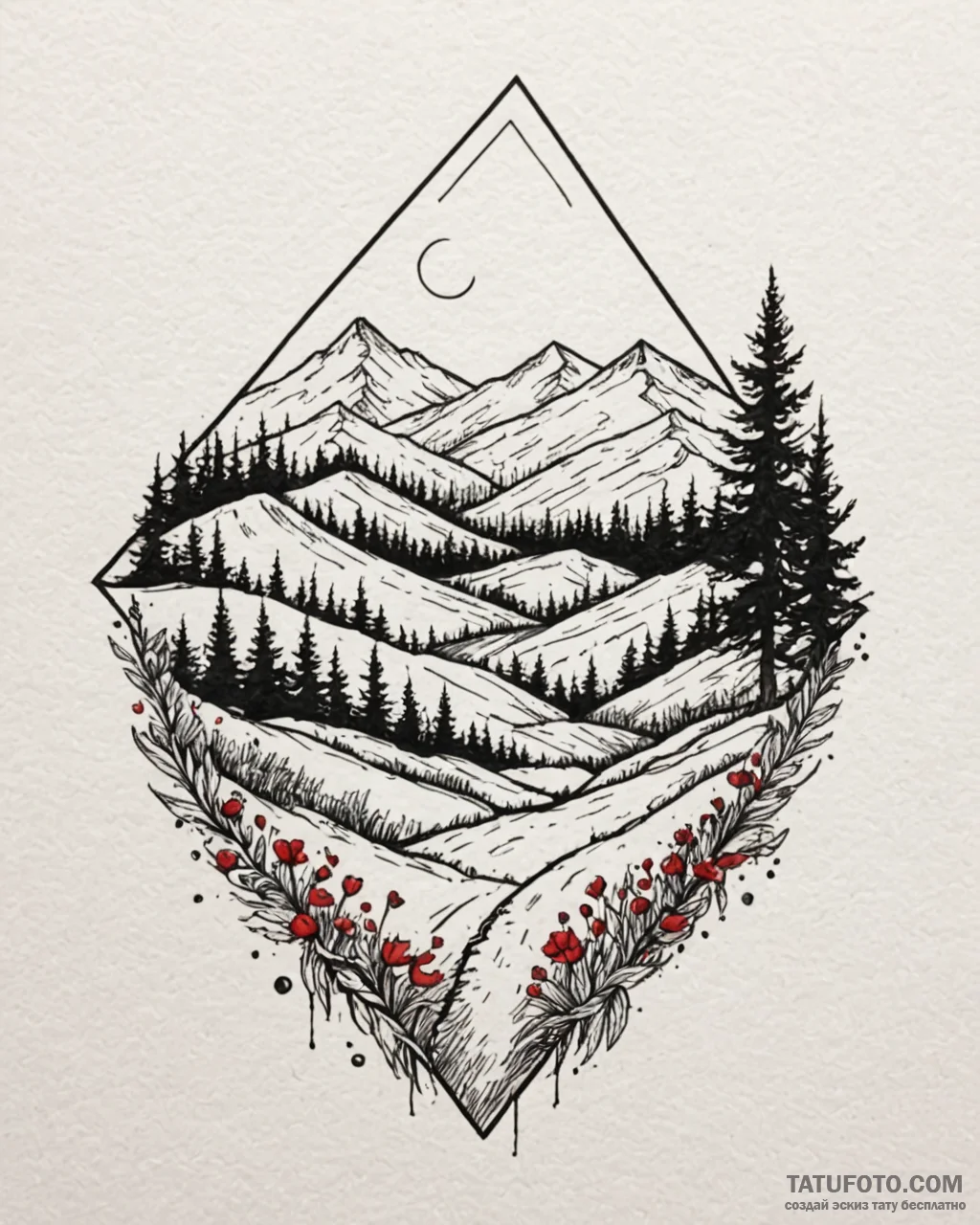 Tat tattoo sketch, soft watercolor landscape... - эскиз тату (№1753587578_0, 27.07.2025 03:39) — Tatufoto.com