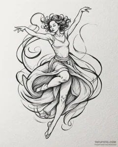 Tattoo sketch, graceful dancer mid-leap with... - эскиз тату (№1753587994_0, 27.07.2025 03:46) — Tatufoto.com