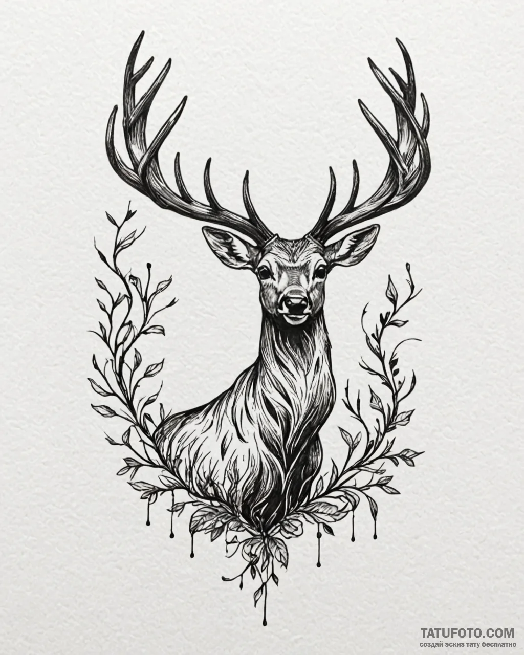Tattoo sketch, bambi silhouette with antlers... - эскиз тату (№1753588199_0, 27.07.2025 03:49) — Tatufoto.com