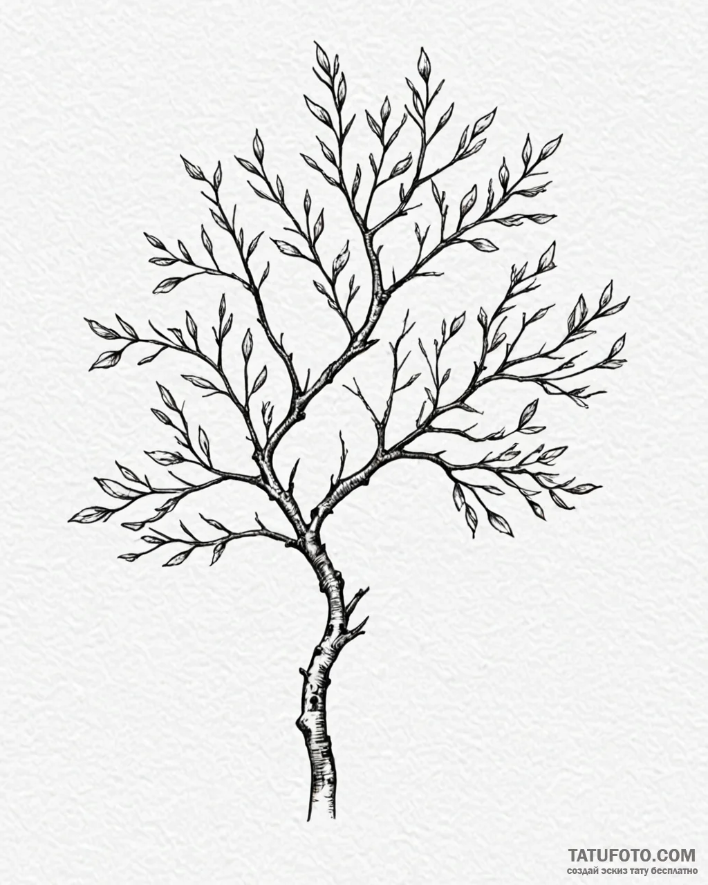Tattoo sketch, simple minimalist tree with fe... - эскиз тату (№1753588811_0, 27.07.2025 04:00) — Tatufoto.com