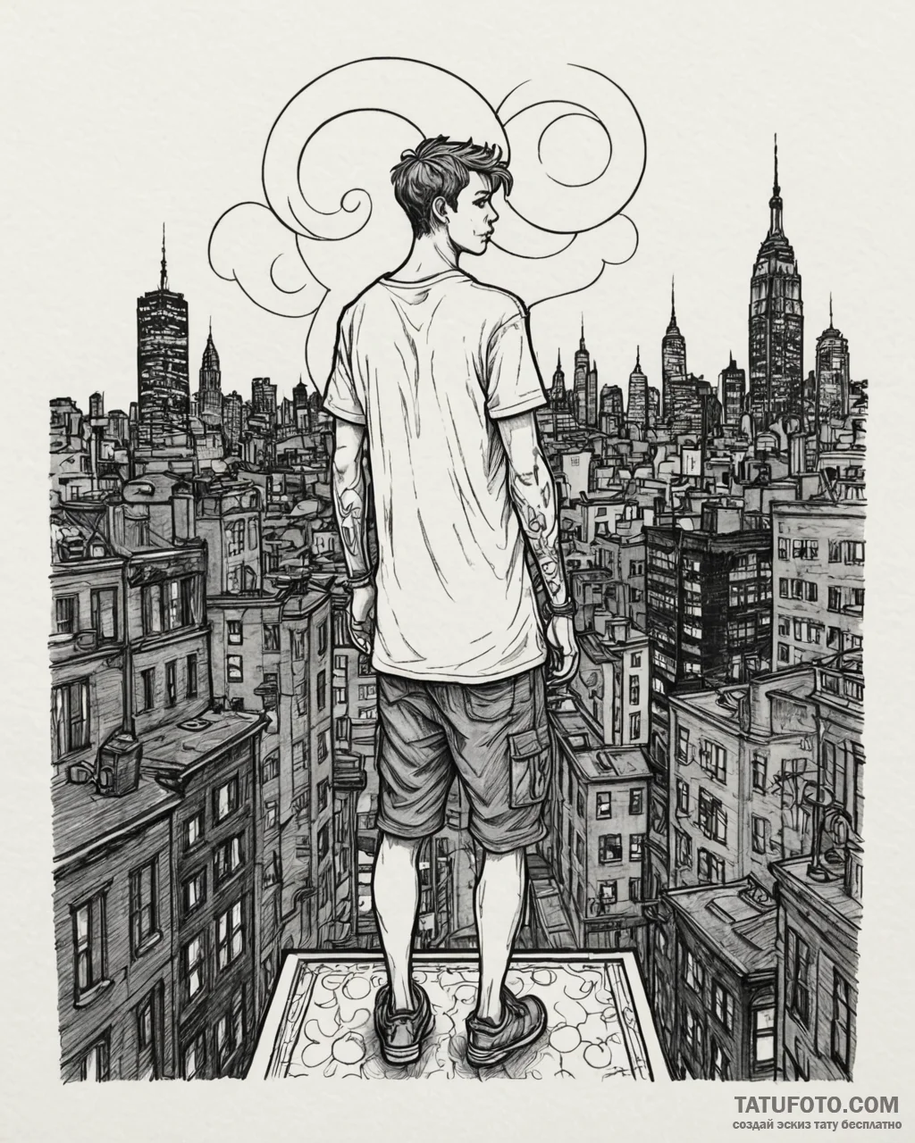 Tat tattoo sketch, david standing on neon-lit... - эскиз тату (№1753589009_0, 27.07.2025 04:03) — Tatufoto.com