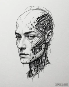Tat tattoo sketch, david’s face half human, h... - эскиз тату (№1753589409_0, 27.07.2025 04:10) — Tatufoto.com