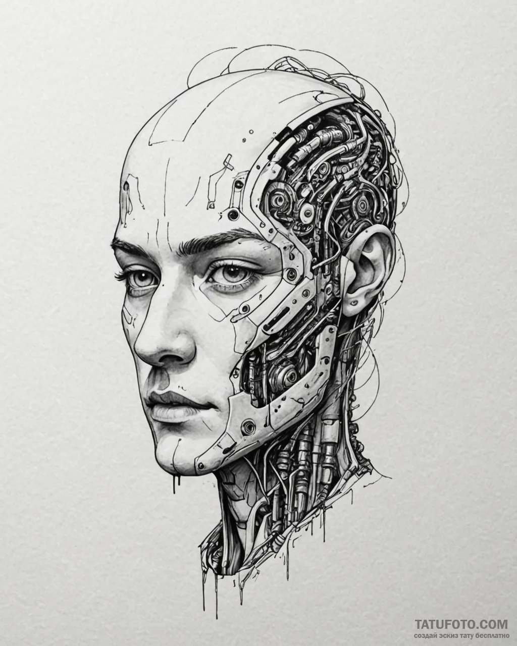 Tat tattoo sketch, david’s face half human, h... - эскиз тату (№1753589409_0, 27.07.2025 04:10) — Tatufoto.com