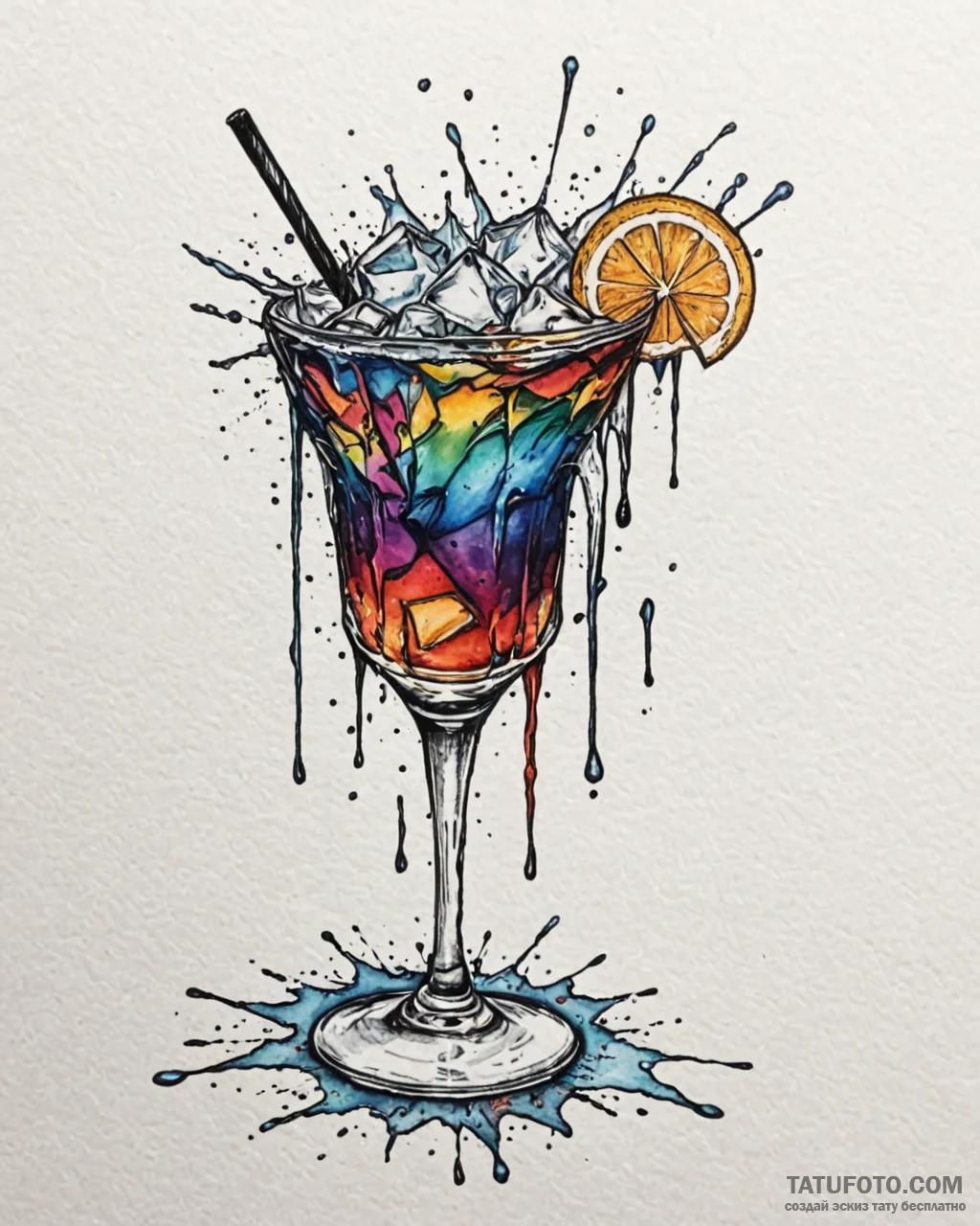 Tat tattoo sketch, bartender’s cocktail glass... - эскиз тату (№1753590224_0, 27.07.2025 04:23) — Tatufoto.com