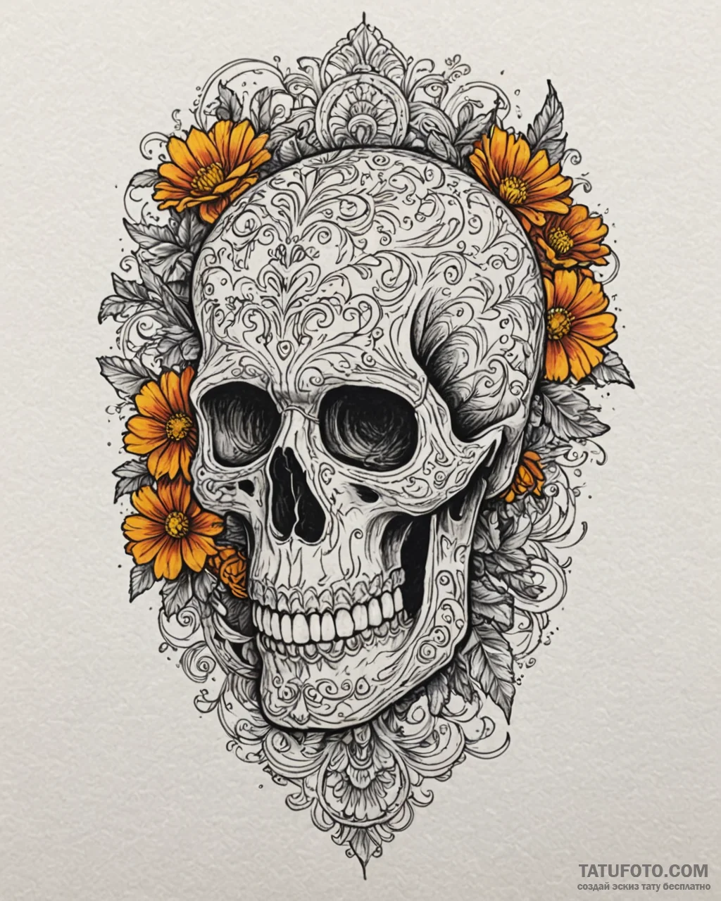Tat tattoo sketch, la muerte’s skull surround... - эскиз тату (№1753590427_0, 27.07.2025 04:27) — Tatufoto.com